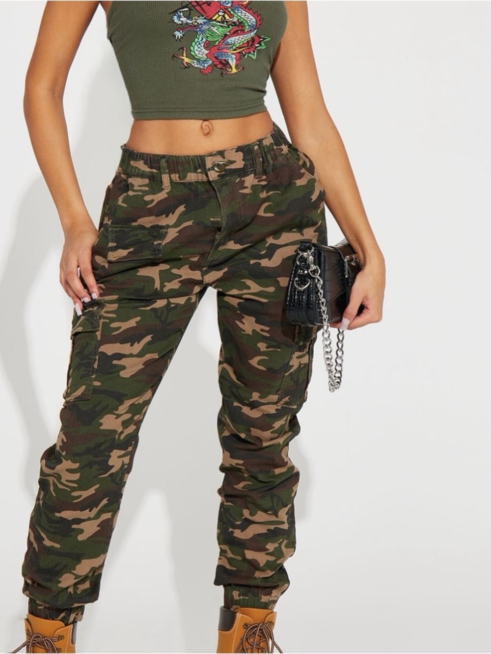 Fashion Nova Camo Cargo Joggers - Green & Brown